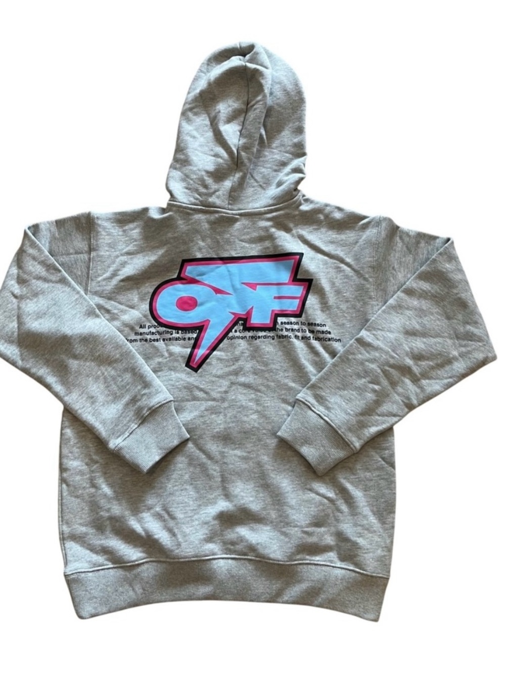 OFF-WHITE Gray Kids Hoodie with Pink-Outlined Blue Logo